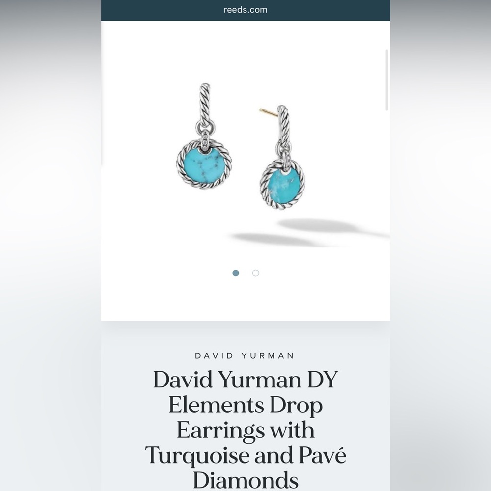 David Yurman Elements Turquoise and Diamond Silver Drop Cable Earrings
